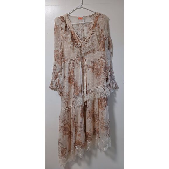 Free People women eliza small dress midi lace fairy beach boho whimsy peach - Picture 1 of 8